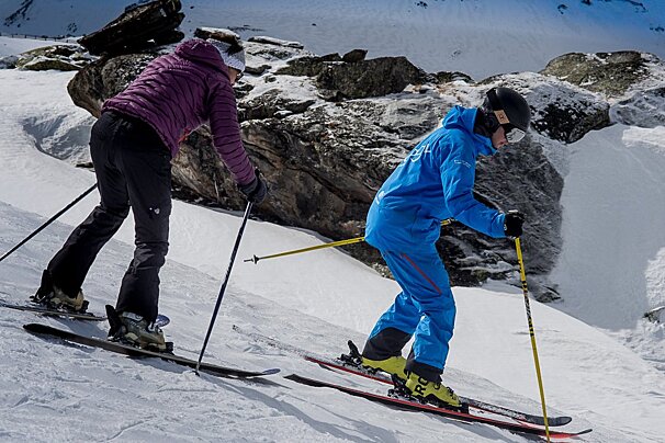 a ski instructor giving a private lesson