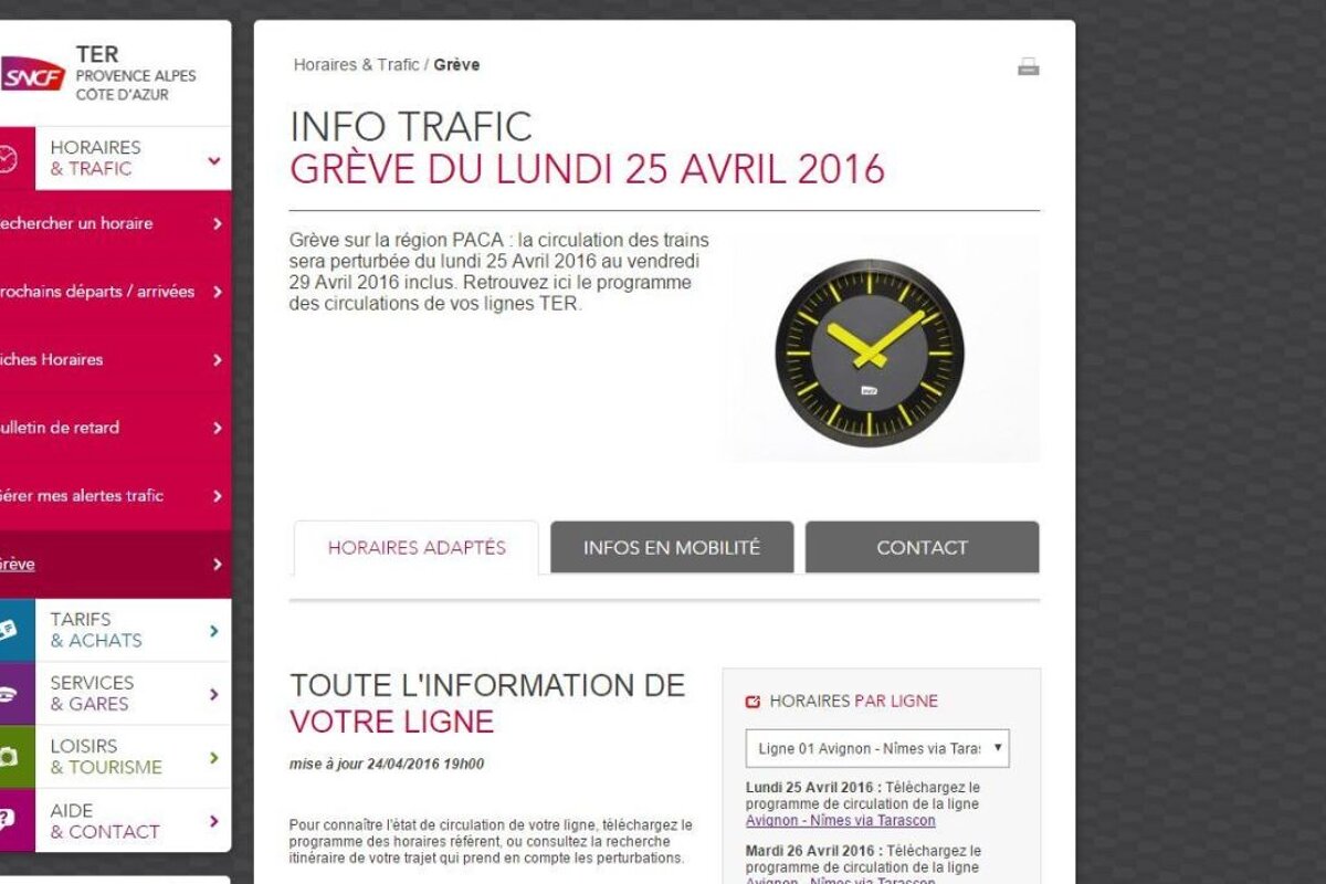 a screen dump from the SNCF website