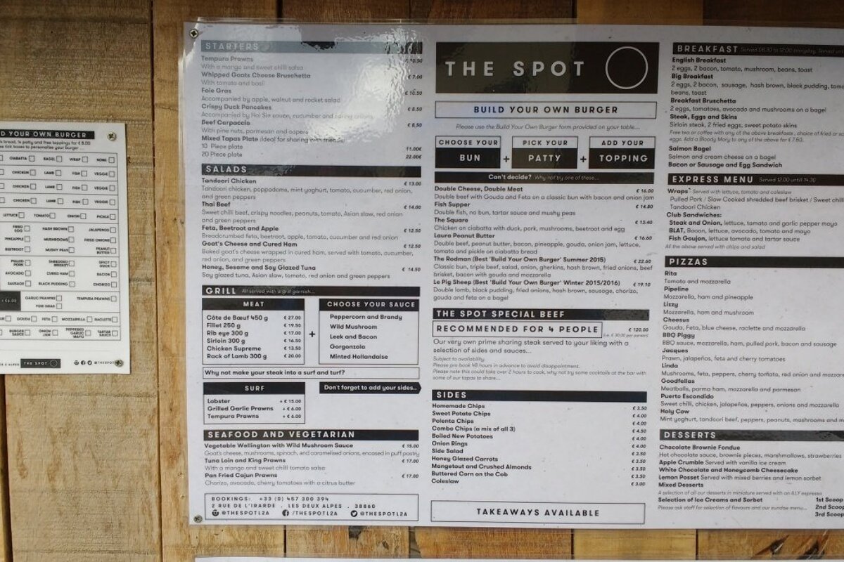 a restuarant menu