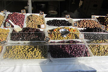 olives on sale at a market stall in provence