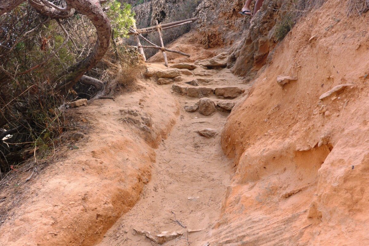 a rocky path leading to the beach
