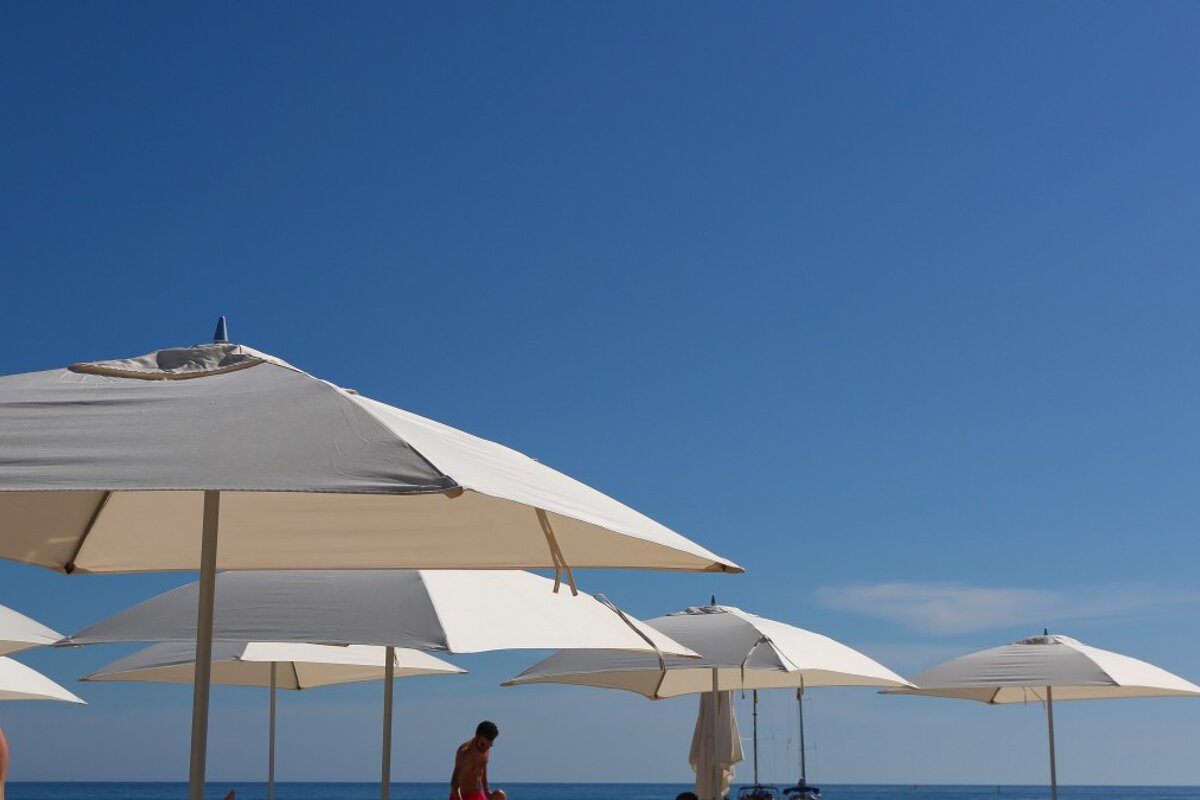 umbrellas at cala jondal ibiza