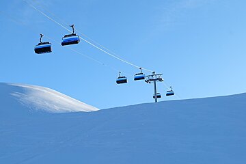 Empty chair lifts on the piste in Les Arcs