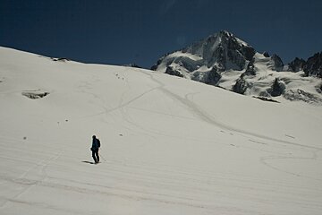 a man skiing in Chamonix in August