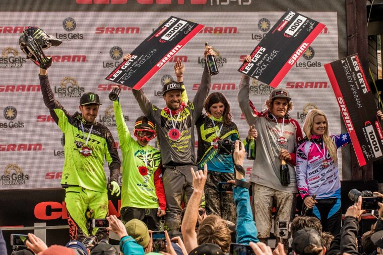 mountain bikers on the podium