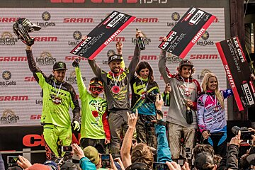 mountain bikers on the podium