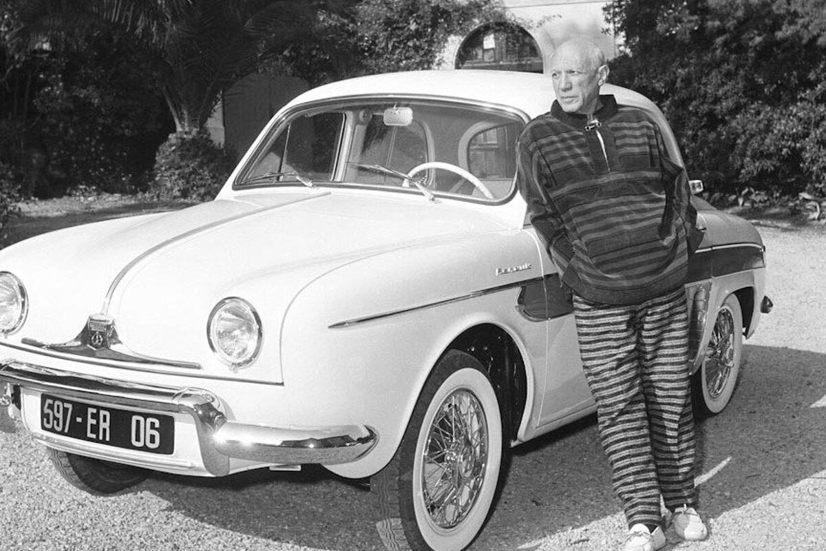 pablo picasso beside a car in south of france