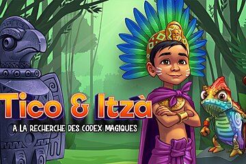 Cartoon picture of Tico and Itza adverisiing escape games