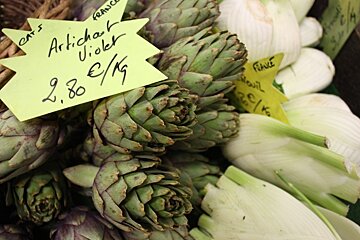 artichokes and fennel in the market