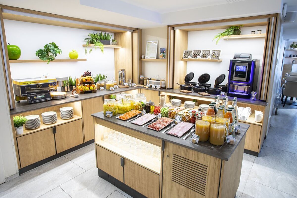 A buffet with a yellow toaster that says ' dont waste your time ' on it
