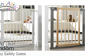 A fan-attic bambini baby safety gate is shown