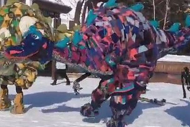 people dressed in colourful dragon costumes