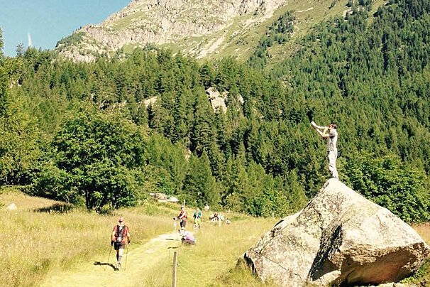 runners in the mountains near buet, chamonix