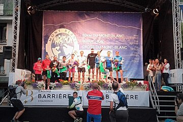 The winners podium for the Vertical KM Chamonix