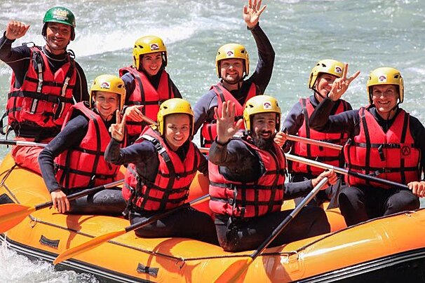 rafting down a white water river
