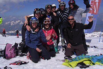a ski instructor giving a group lesson