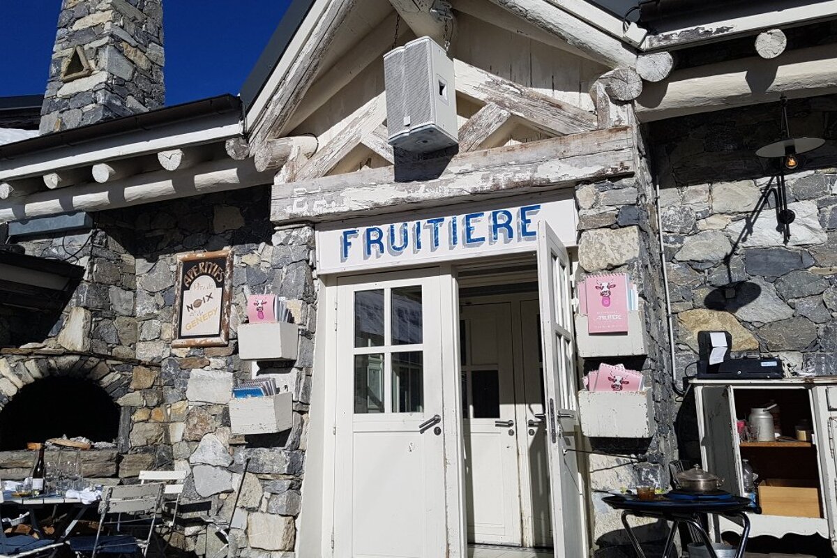 the entrance to a restaurant