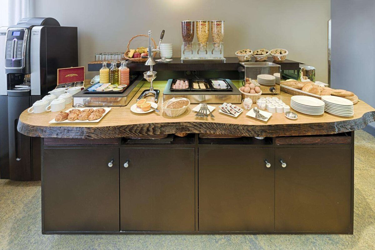 A buffet with a sign that says ' continental ' on it