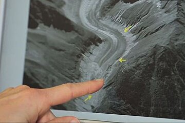 points showing loss of depth of ice on glaciers