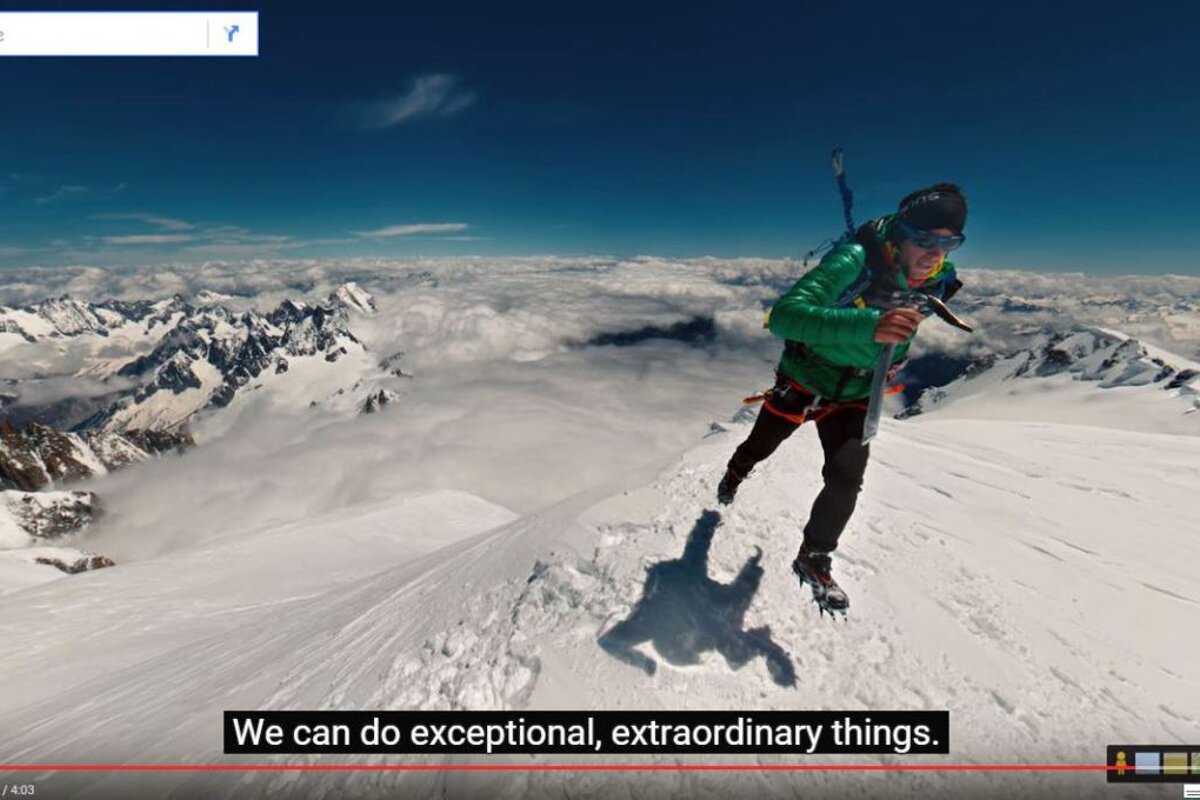 A climber nearing the summit of mont blanc