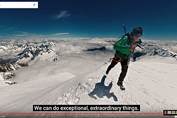 A climber nearing the summit of mont blanc