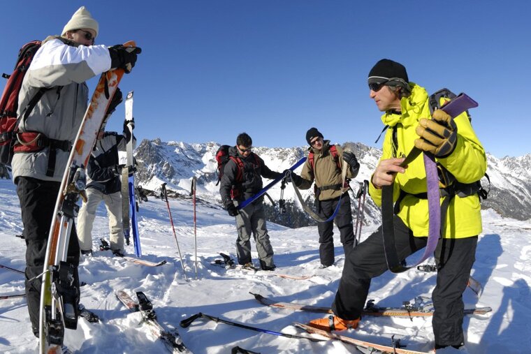 a ski instructor giving a group lesson