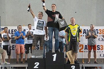 mountain bikers on a podium