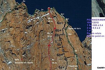 A map of a mountain with a red line showing the route