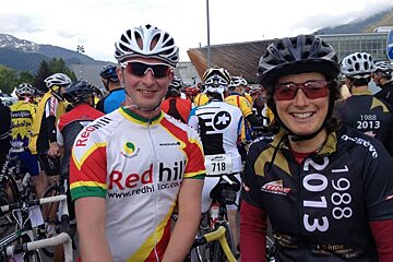 two people in lycra biking tops at a bike race