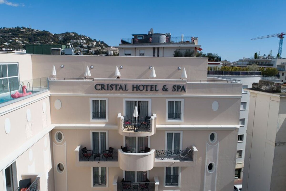 The exterior of a hotel called cristal hotel & spa