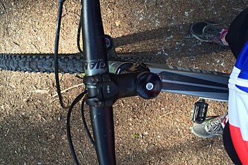 looking down at a mountain bike from above