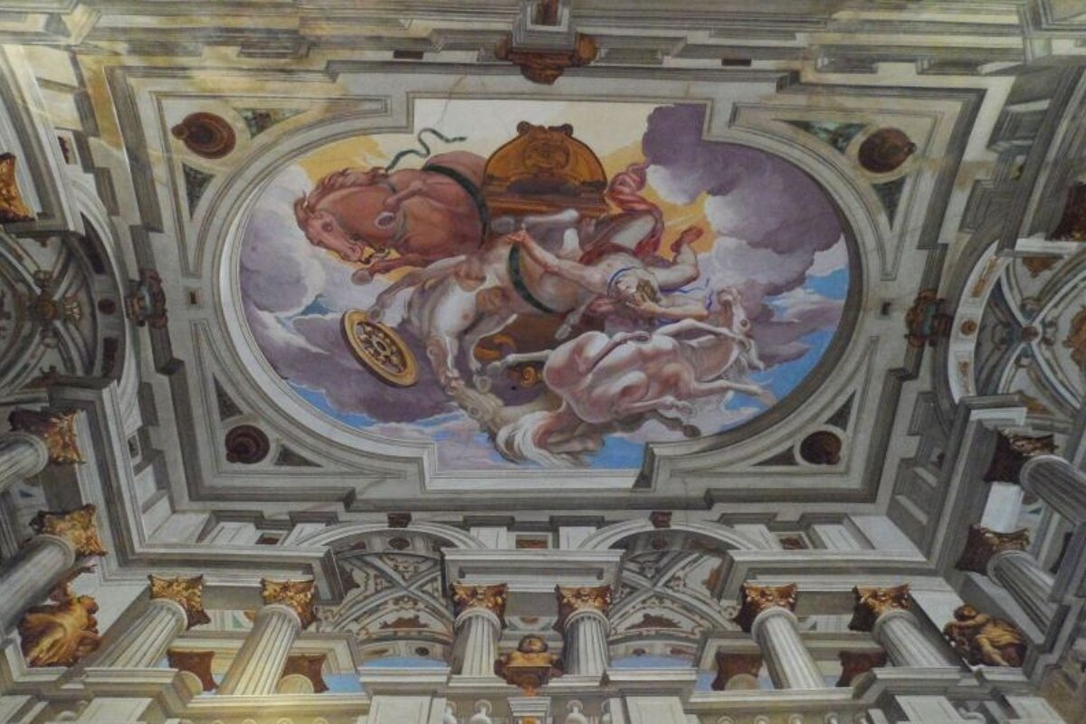 a highly decorated ceiling in the museum