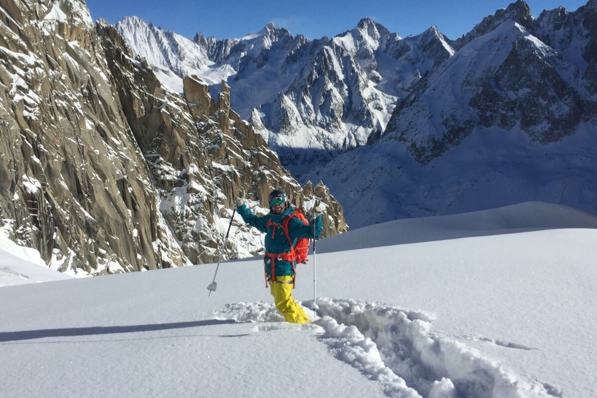 a skier in the valley blanche