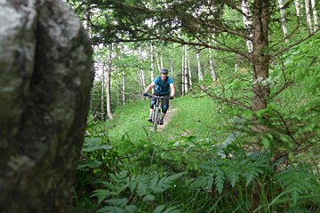 a mountain biker on a trail in chamonix