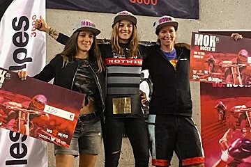 three winning mountain bikers