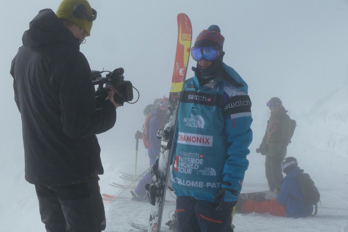 Collomb-Patton being interviewed in the mist