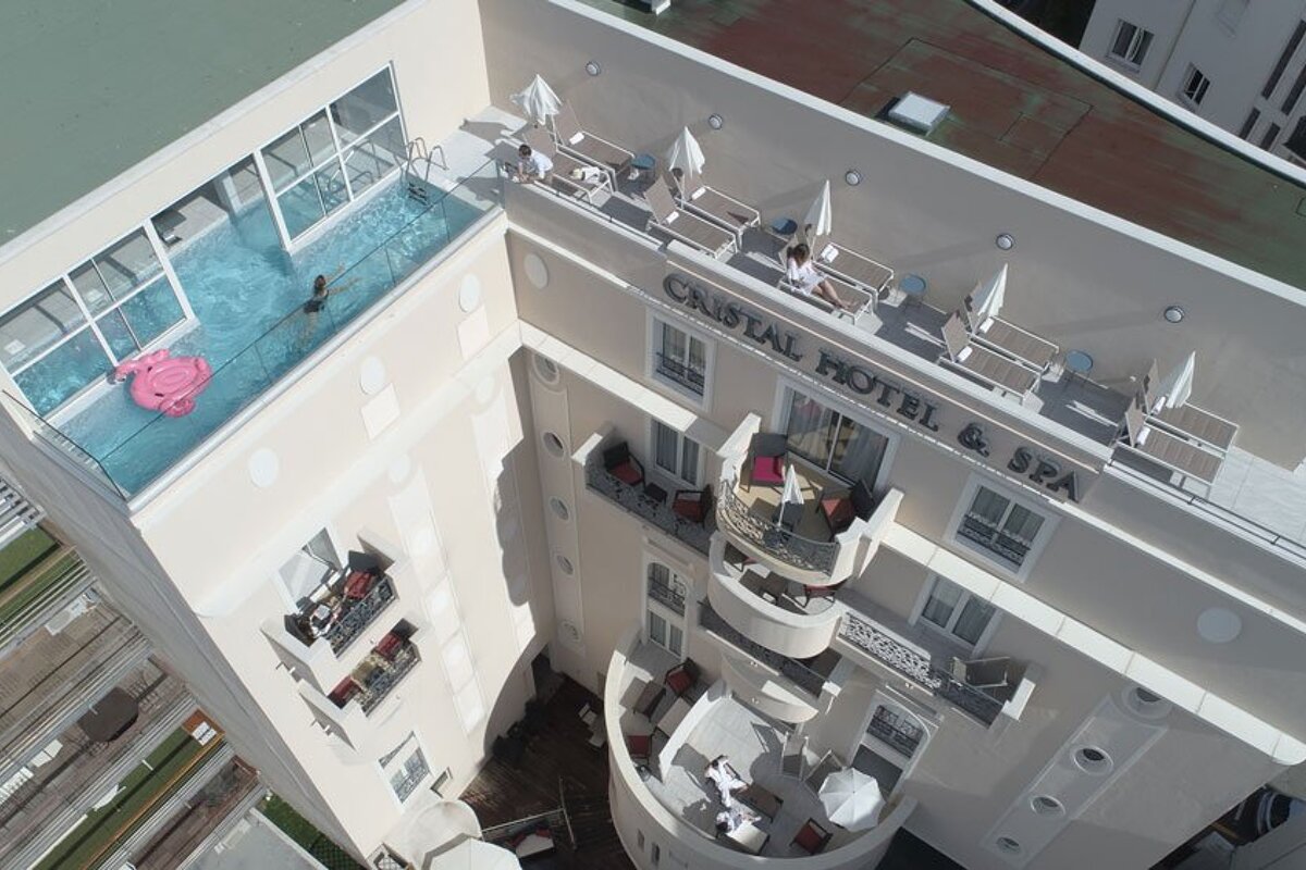 An aerial view of the coastal hotel and spa