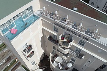 An aerial view of the coastal hotel and spa