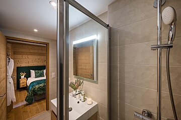 A bathroom with a sink a mirror and a shower