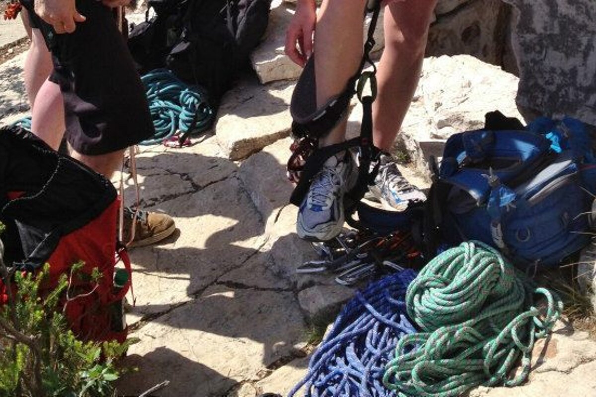 ropes and harneses ready for climbing
