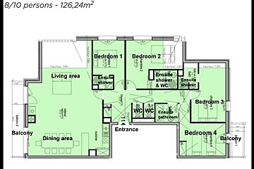 A floor plan of a house showing the bedrooms and balconies