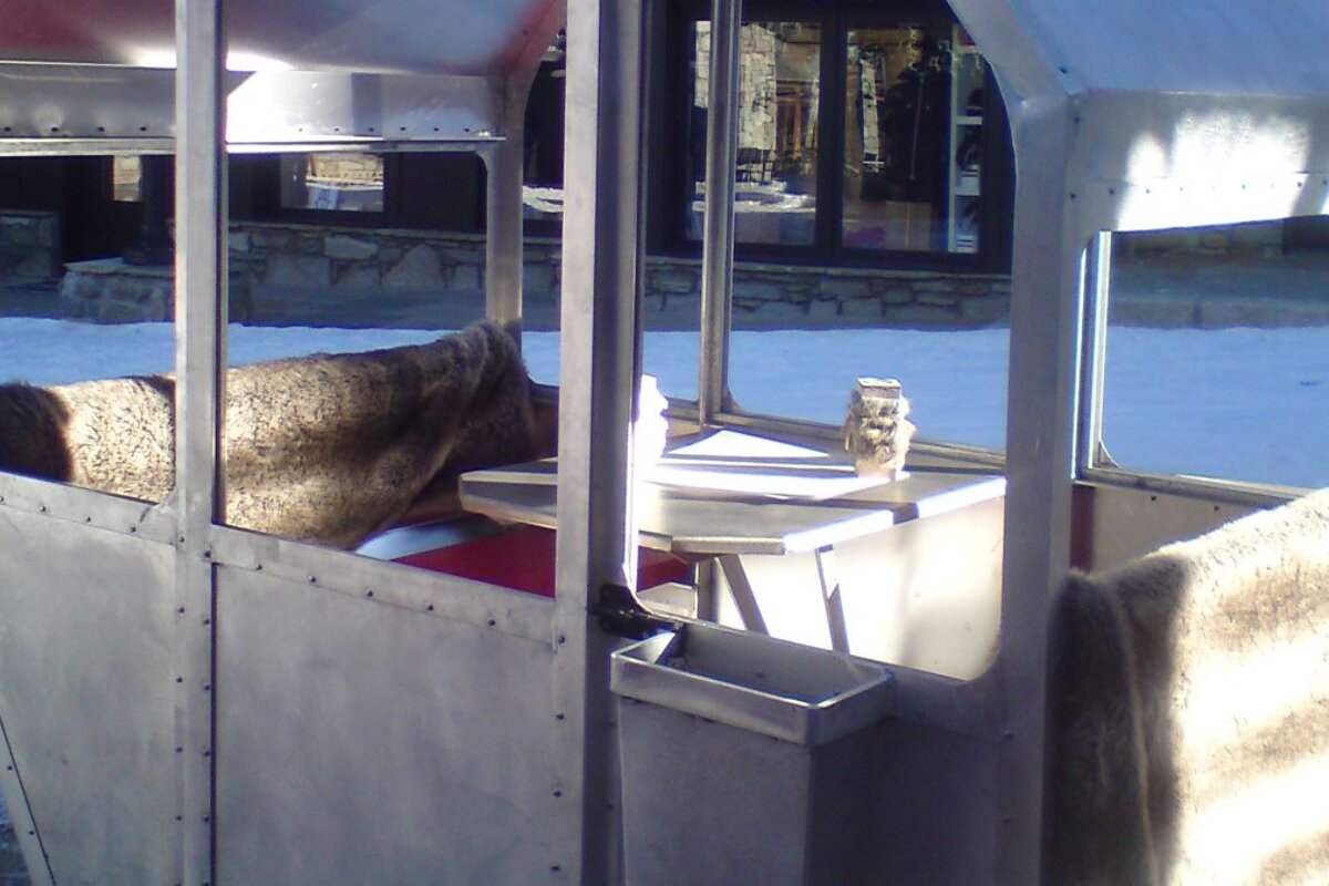 an old gondola in a restaurant