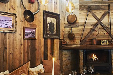 A wooden wall with a picture of a man on it