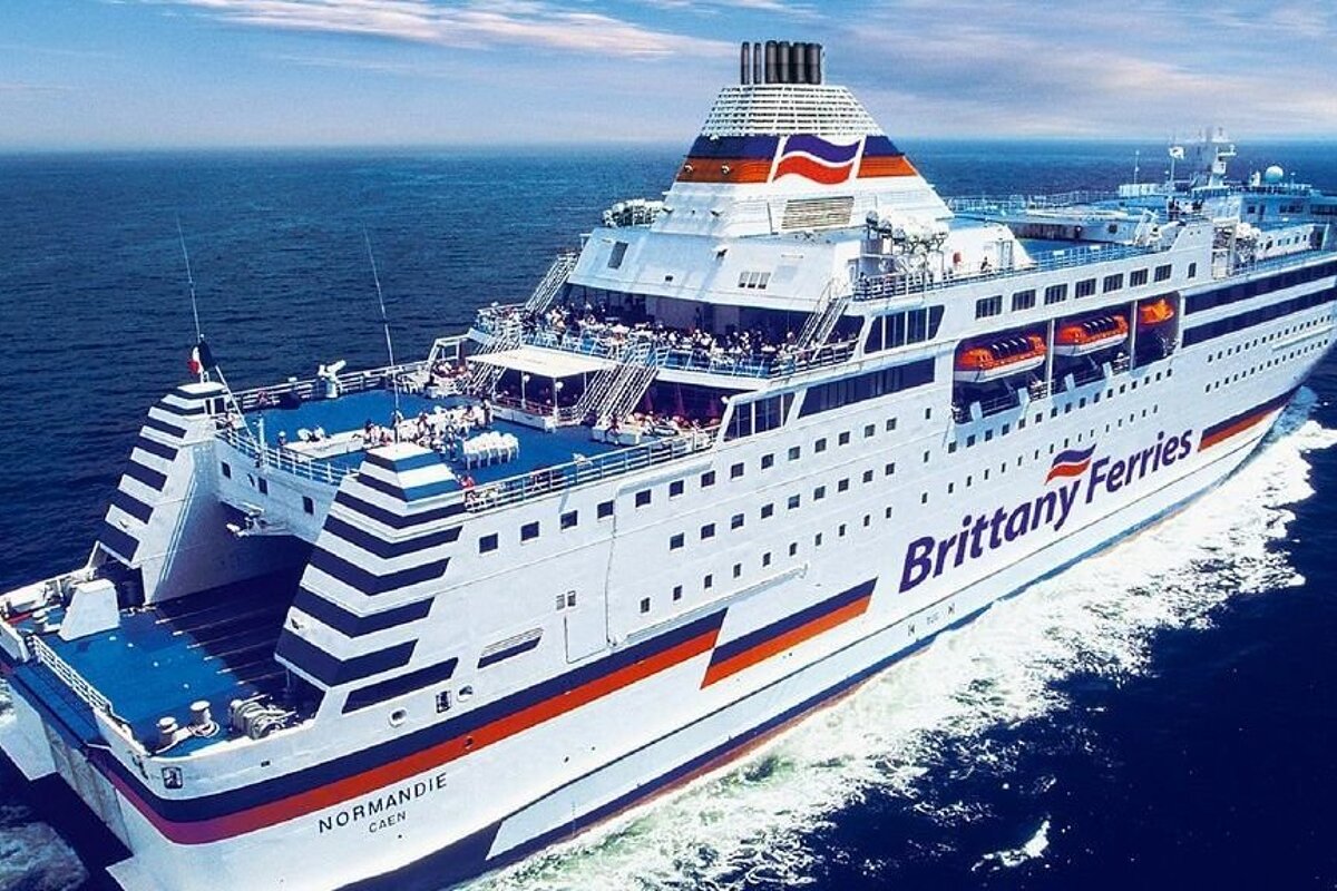 a Brittany Ferries ferry on the sea