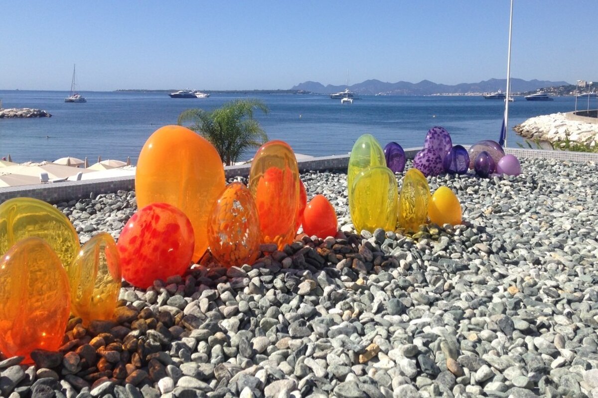 Colourful glass sculptures on the sea side in Antibes