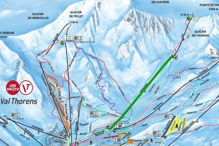 a map of Val Thorens with a new lift marked n it