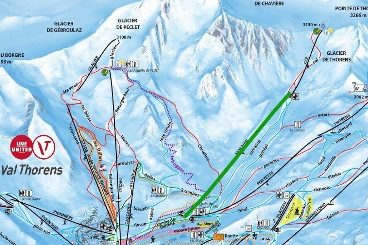 a map of Val Thorens with a new lift marked n it