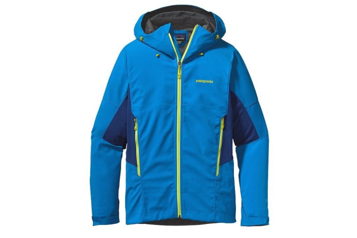 a blue jacket with acid green zips