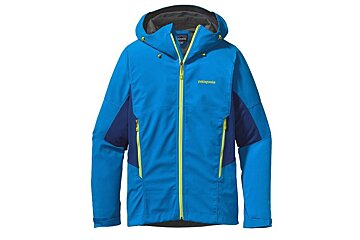 a blue jacket with acid green zips