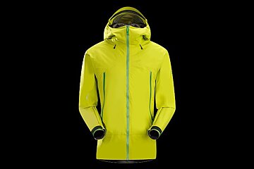 a bright yellow jacket with dark green zips